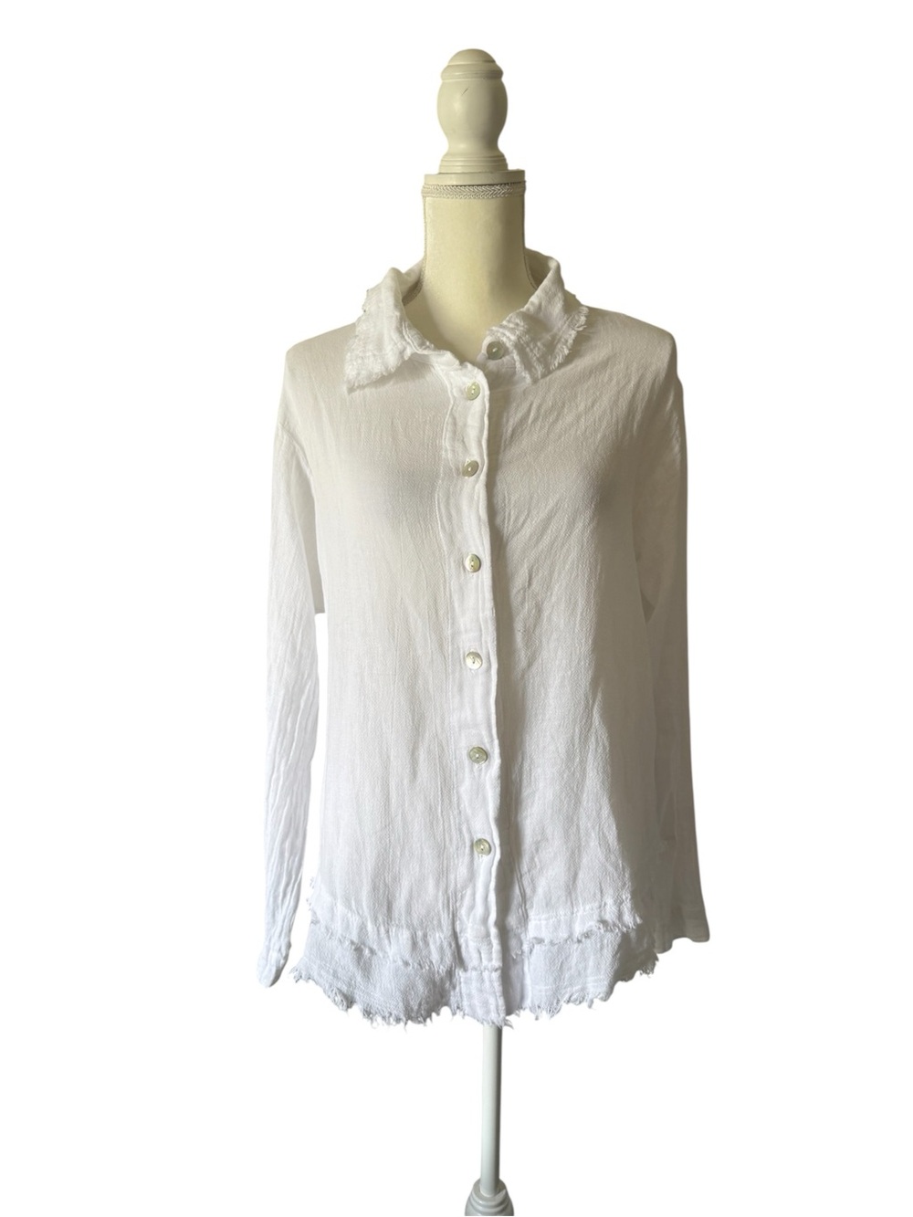 Oh My Gauze! White Gauze Button-Down Shirt with Ruffle Collar